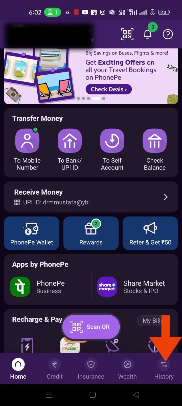 how to delete phonepe transaction history